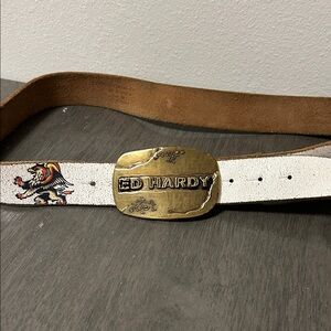 Ed Hardy White Belt with Gold Buckle